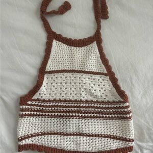 Kendall & Kylie Crochet Halter Top in Cream and Brown